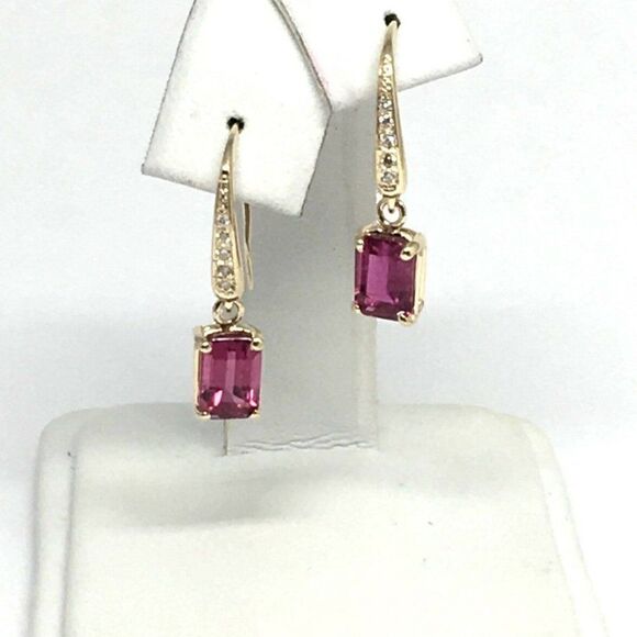 Diamond Rubellite Tourmaline Earrings 14k Gold 2.05 TCW Certified $1,690 821770 - Picture 3 of 12